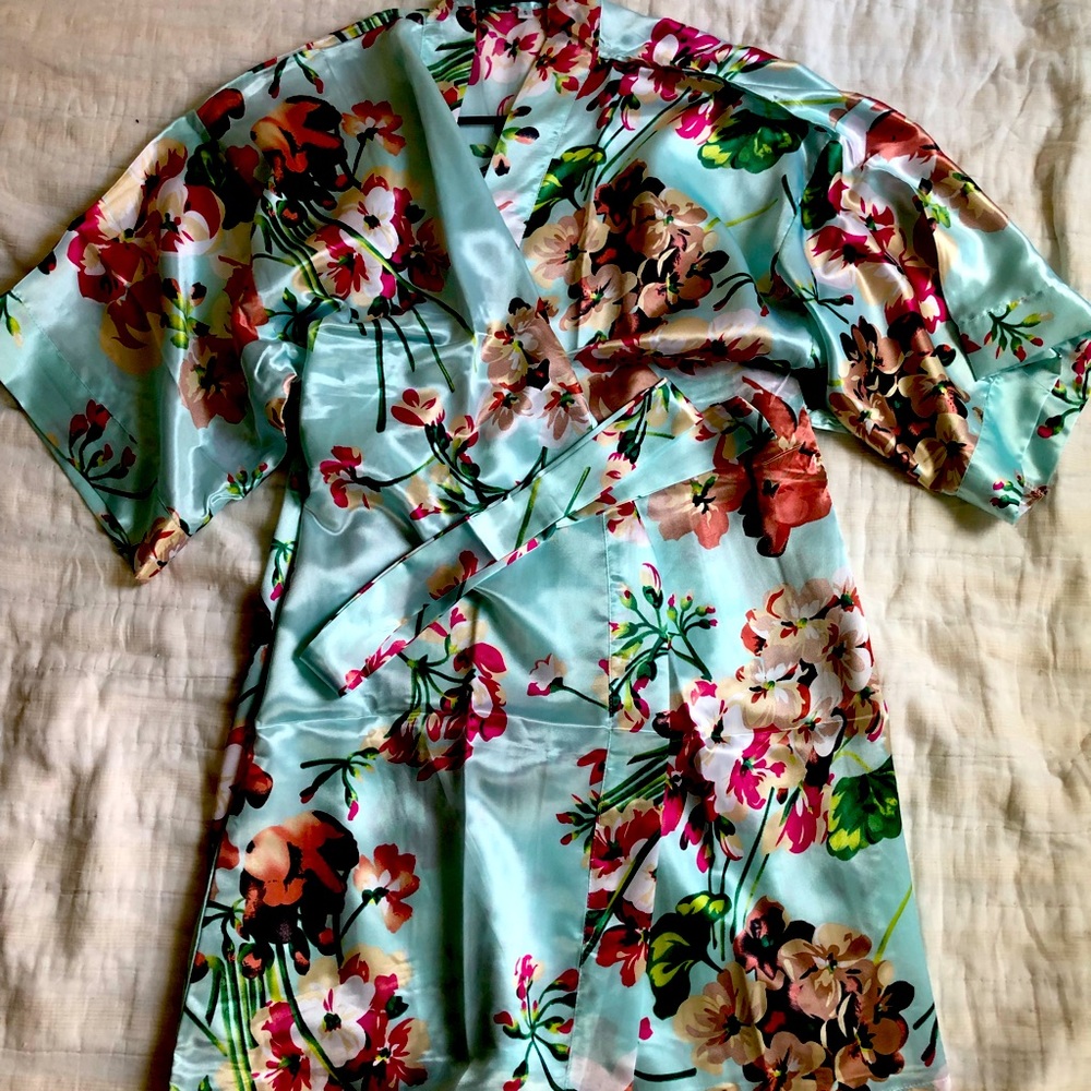 Floral, baby blue robe